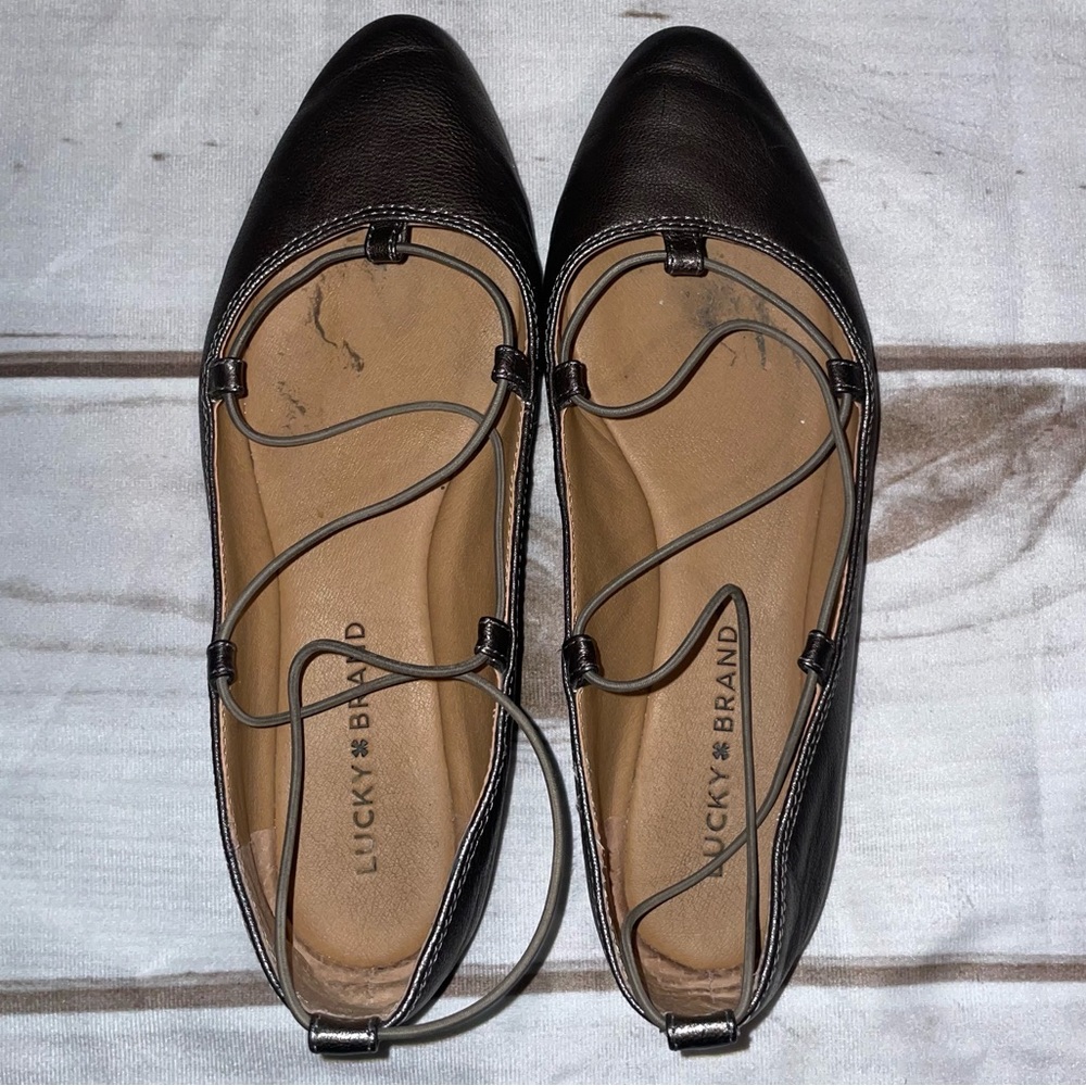 Women’s Lucky Brand Aviee Lace Up Ballet Flats, Pewter, Size 7M/37